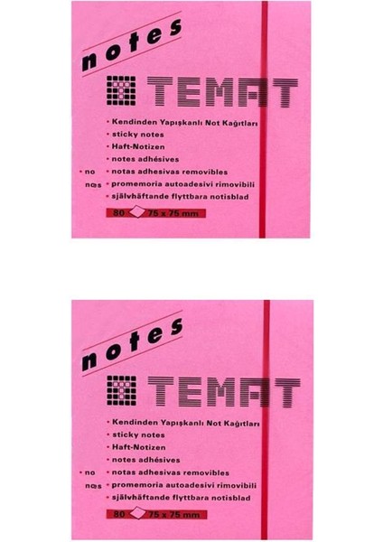 Yapışkanlı Kağıt Postit Fosforlu Pembe 75 x 75 mm 2'li