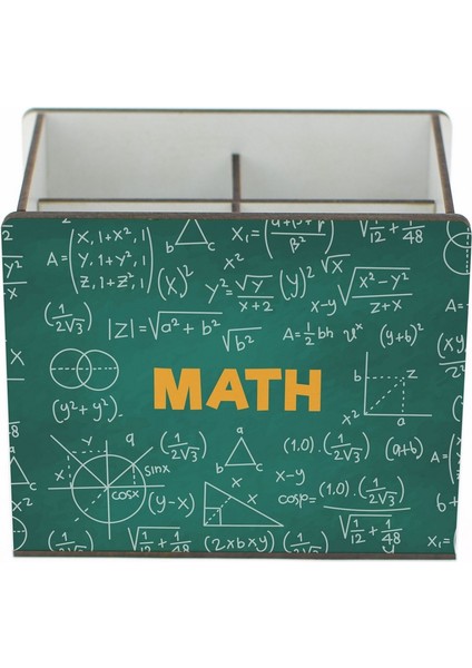 Matematik Dersi Desenli Masaüstü Bölmeli Ahşap Kalemlik