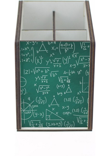 Matematik Dersi Desenli Masaüstü Bölmeli Ahşap Kalemlik