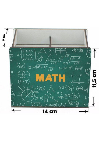 Matematik Dersi Desenli Masaüstü Bölmeli Ahşap Kalemlik