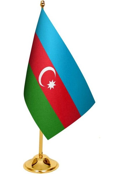 Masa Üstü Azerbaycan Bayrağı + Pirinç Direk Masa Bayrak Seti