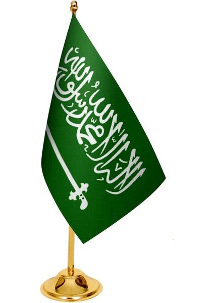 Masa Üstü Suudi Arabistan Bayrağı + Pirinç Direk Masa Bayrak Seti