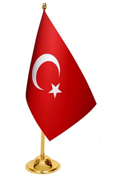 Masa Üstü Türkiye Cumhuriyeti Bayrağı Pirinç Direk Masa Bayrak Seti