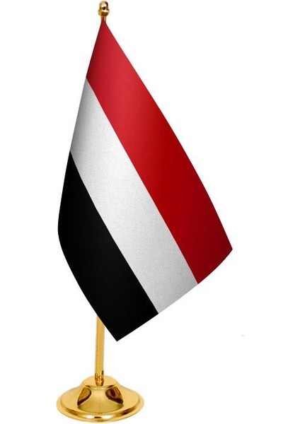 Masa Üstü Yemen Bayrağı + Pirinç Direk Masa Bayrak Seti