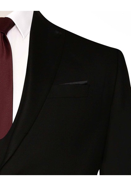 6 Drop Slim Fit Siyah Yelekli Düz Takım Elbise fırsatları