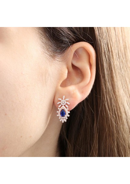 Effective Diamond Bereket Damlası Sentetik Safir Rose Renk Gümüş Küpe