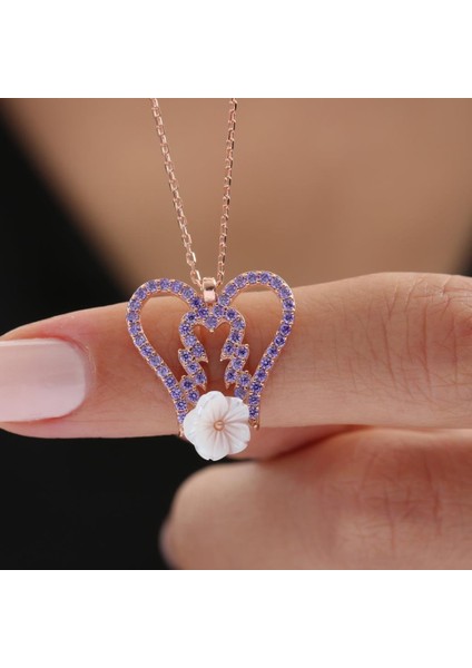 Melek Kanadı Manolya Çiçeği Rose Renk Flowers Gümüş Kolye