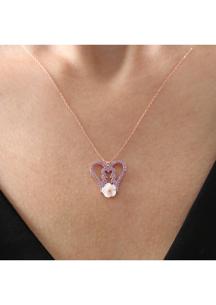 Melek Kanadı Manolya Çiçeği Rose Renk Flowers Gümüş Kolye modelleri