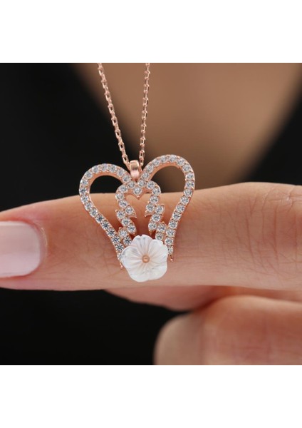Melek Kanadı Manolya Çiçeği Rose Renk Flowers Gümüş Kolye