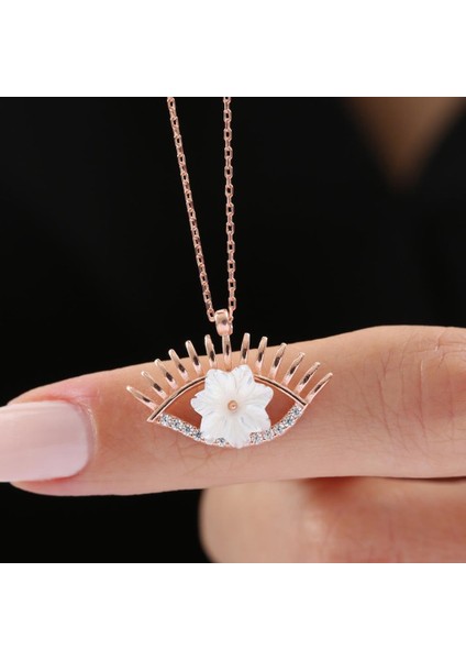 Manolya Çiçeği Rose Renk Flowers Gümüş Kolye