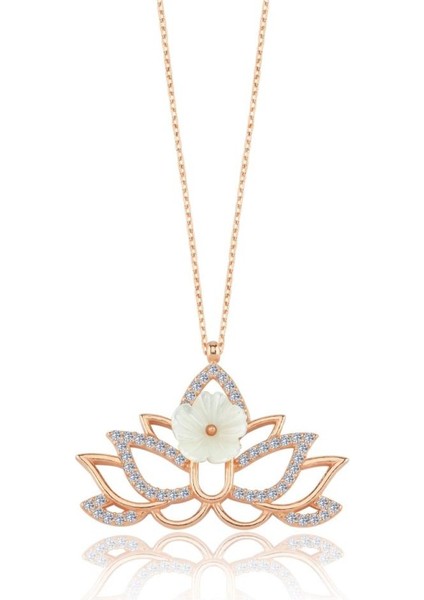 Işıltılı Lotus Manolya Çiçeği Rose Renk Flowers Gümüş Kolye