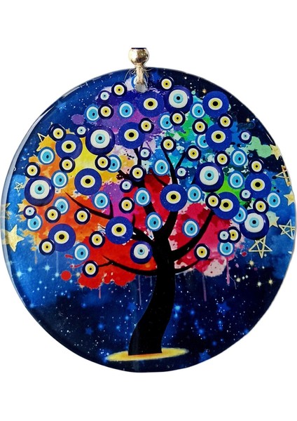 Hayat Ağacı Duvar Süsü Nazar Boncuğu Deseniyle Şık Füzyon Cam 30 cm fiyatları