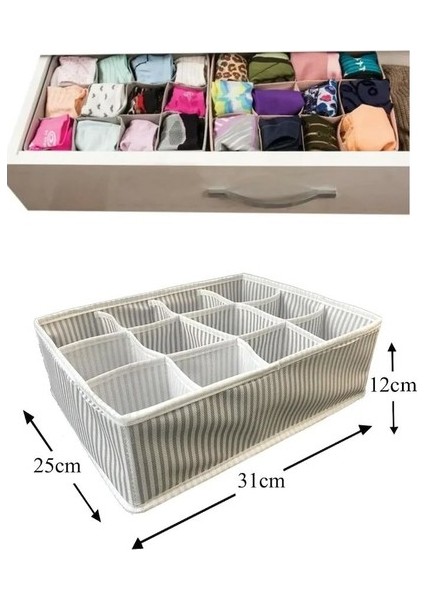 12 bölmeli çekmece içi düzenleyici çizgili kutu