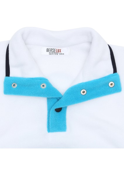 Mazi Mavi, Beyaz Balıkçı Yaka Çıtçıtlı Kız-Erkek Çocuk Unisex Polar Sweatshirt 1-8 Yaş