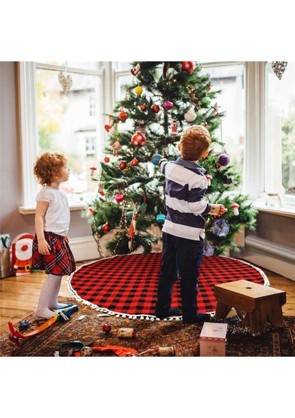 Buffalo Ekose Noel Ağacı Etek Zemin Mat Xmas Yeni Yıl Party Dekor ile Püsküller