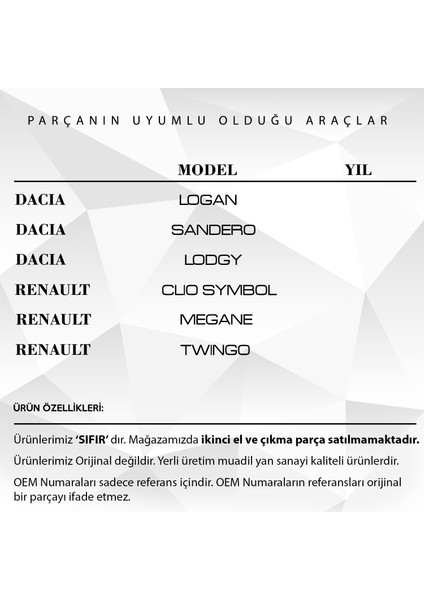 Alpha Auto Part Renault Clio Symbol, Dacia Logan Için Bagaj Kilit Karşılığı