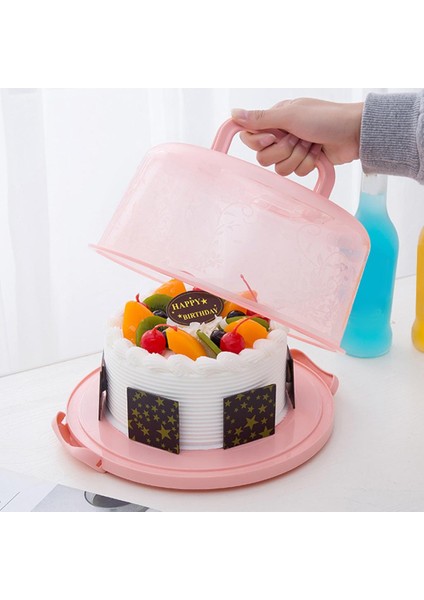 Plastik Kek Kutusu Yuvarlak Kek Depolama Taşıyıcı Konteyner Kilitlenebilir Kapak Kapak Pembe(Yurt Dışından)