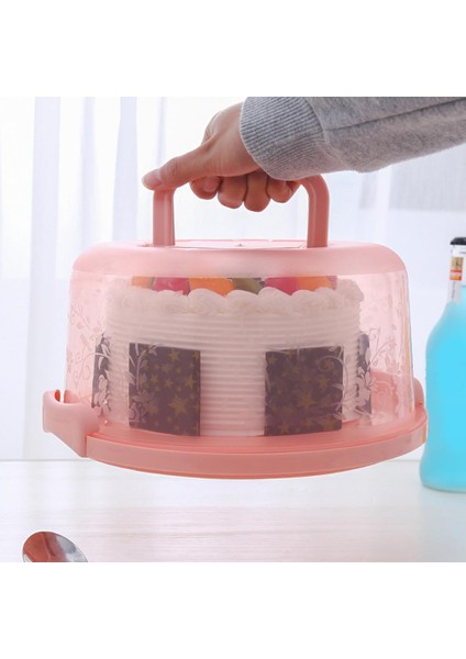 Plastik Kek Kutusu Yuvarlak Kek Depolama Taşıyıcı Konteyner Kilitlenebilir Kapak Kapak Pembe(Yurt Dışından)