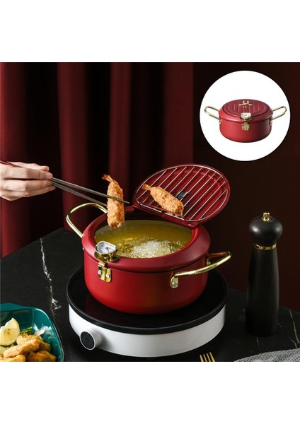 20 cm Kontrol Edilebilir Sıcaklık Paslanmaz Çelik Kızartma Fritözü - Kırmızı (Yurt Dışından)
