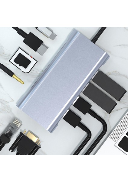 11 In 1 USB C Hub 4 USB 3.0 MacBook Pro Hp Xps Tip C Cihazları Için Portlar (Yurt Dışından)