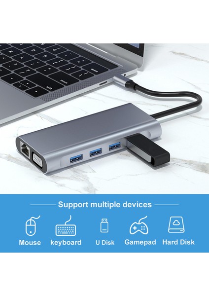 11 In 1 USB C Hub 4 USB 3.0 MacBook Pro Hp Xps Tip C Cihazları Için Portlar (Yurt Dışından)