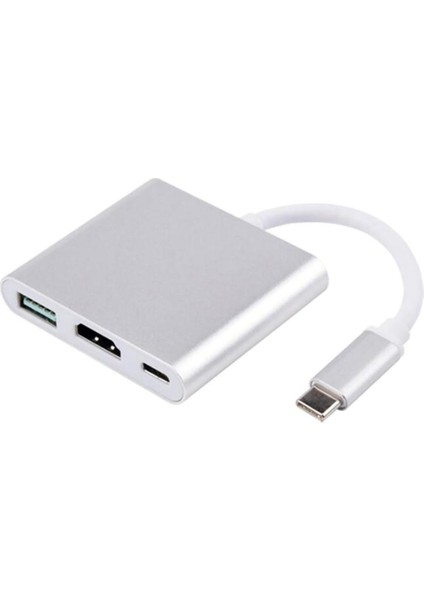 Gümüş Yeni Tip-C VGA Pd USB C Hub Adaptörü F / Tip-C Port Laptop Dizüstü (Yurt Dışından)