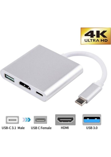 Gümüş Yeni Tip-C VGA Pd USB C Hub Adaptörü F / Tip-C Port Laptop Dizüstü (Yurt Dışından)