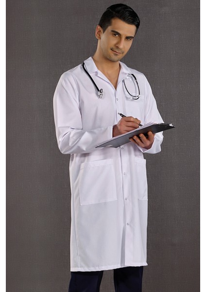 Erkek Klasik Yaka Doktor Önlüğü Hemşire Eczacı Öğretmen Labaratuvar - Alpaka Kumaş