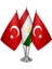 Masa Üstü Tacikistan Bayrağı Türk Bayrağı Üçlü Krom Direk Masa Bayrak Seti 1