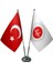 Masaüstü Diyanet Işleri Bayrağı Türk Bayrağı İkili Krom Direk Masa Bayrak Seti 1