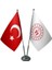 Masaüstü Gençlik ve Spor Bakanlığı Bayrağı Türk Bayrağı İkili Krom Direk Masa Bayrak Seti 1