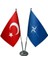Masaüstü Nato Bayrağı Türk Bayrağı İkili Krom Direk Masa Bayrak Seti 1