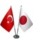 Masaüstü Japonya Bayrağı Türk Bayrağı İkili Krom Direk Masa Bayrak Seti 1
