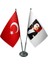 Masaüstü Atatürk Bayrağı Türk Bayrağı İkili Krom Direk Masa Bayrak Seti 1