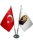 Masaüstü Atatürk Bayrağı Türk Bayrağı İkili Krom Direk Masa Bayrak Seti 1