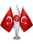 Masaüstü Diyanet Işleri Bayrağı Türk Bayrağı Üçlü Krom Direk Masa Bayrak Seti 1