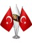 Masaüstü Atatürk Bayrağı Türk Bayrağı Üçlü Krom Direk Masa Bayrak Seti 1