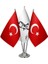 Masaüstü Atatürk Imzalı Bayrağı Türk Bayrağı Üçlü Krom Direk Masa Bayrak Seti 1