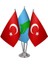 Masaüstü Göktürk Bayrağı Türk Bayrağı Üçlü Krom Direk Masa Bayrak Seti 1