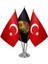 Masaüstü Siyah Osmanlı Arması Bayrağı Türk Bayrağı Üçlü Krom Direk Masa Bayrak Seti 1