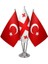 Masaüstü Gürcistan Bayrağı Türk Bayrağı Üçlü Krom Direk Masa Bayrak Seti 1