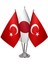 Masaüstü Japonya Bayrağı Türk Bayrağı Üçlü Krom Direk Masa Bayrak Seti 1