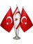 Masaüstü Kktc Bayrağı Türk Bayrağı Üçlü Krom Direk Masa Bayrak Seti 1