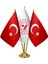 Masaüstü Içişleri Bakanlığı Bayrağı Türk Bayrağı Üçlü Pirinç Direk Masa Bayrak Seti 1