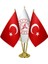 Masaüstü Sağlık Bakanlığı Bayrağı Türk Bayrağı Üçlü Pirinç Direk Masa Bayrak Seti 1