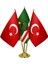 Masaüstü Çeçenistan Içkerya Bayrağı Türk Bayrağı Üçlü Pirinç Direk Masa Bayrak Seti 1