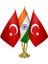 Masaüstü Hindistan Bayrağı Türk Bayrağı Üçlü Pirinç Direk Masa Bayrak Seti 1