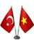 Masaüstü Vietnam Bayrağı Türk Bayrağı İkili Krom Direk Masa Bayrak Seti 1