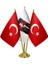 Masaüstü Atatürk Bayrağı Türk Bayrağı Üçlü Pirinç Direk Masa Bayrak Seti 1