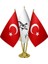 Masaüstü Atatürk Imzalı Bayrağı Türk Bayrağı Üçlü Pirinç Direk Masa Bayrak Seti 1
